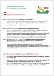 Abstimmungsempfehlung 15.Mai 2022